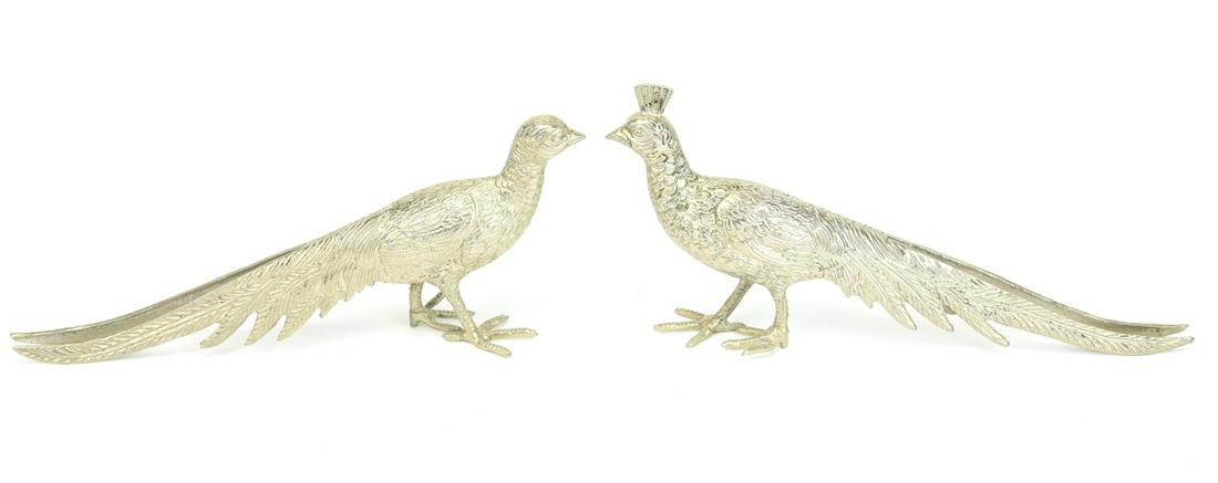 Pair Cast Silver Tone Pheasant Table Top Statues (1 of 10)