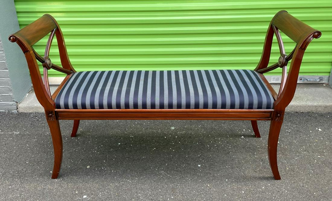 English Regency Style Silk Upholstered Bench (1 of 5)