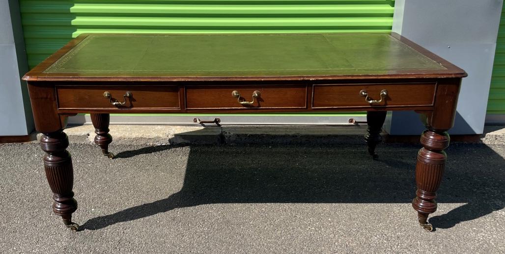 English Regency Embossed Leather Top Library Table (1 of 7)