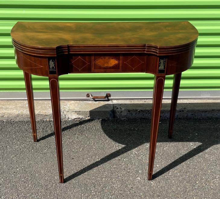Hepplewhite Marquetry Inlaid Demilune / Game Table (1 of 8)