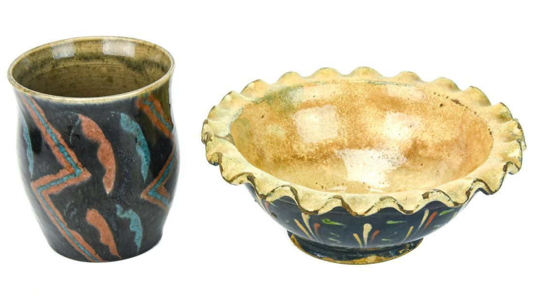 2 Vintage Studio Pottery Stone Ware Glazed Vessels (1 of 10)