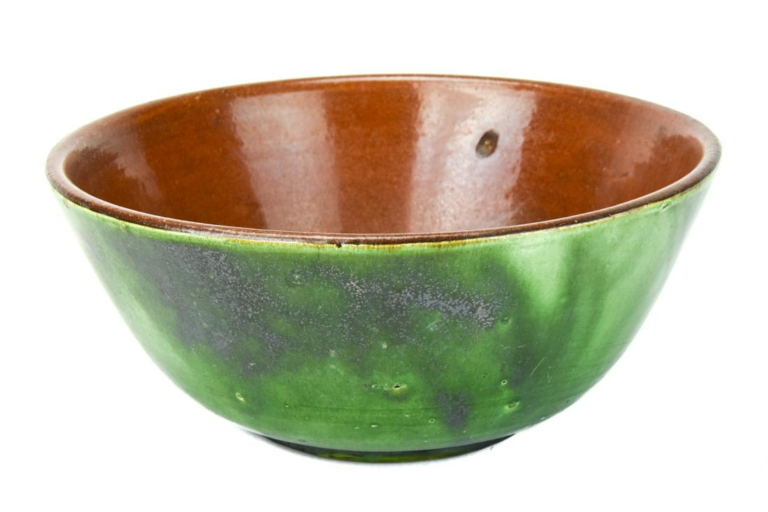 Antique 19th C French Green Glazed Pottery Bowl (1 of 7)