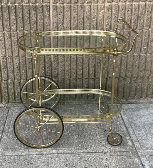 Vintage 2 Tier Brass & Glass Tea / Bar Cart (1 of 4)