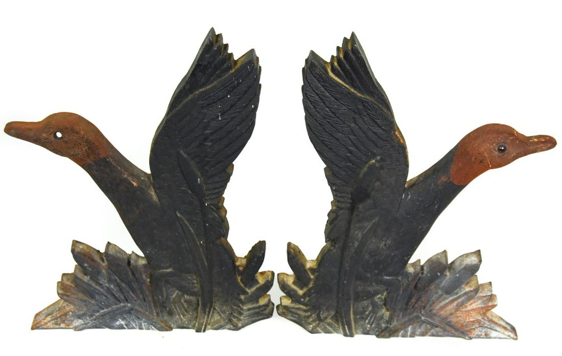 Pair Vintage Cast Iron Hand Painted Duck Andirons (1 of 8)