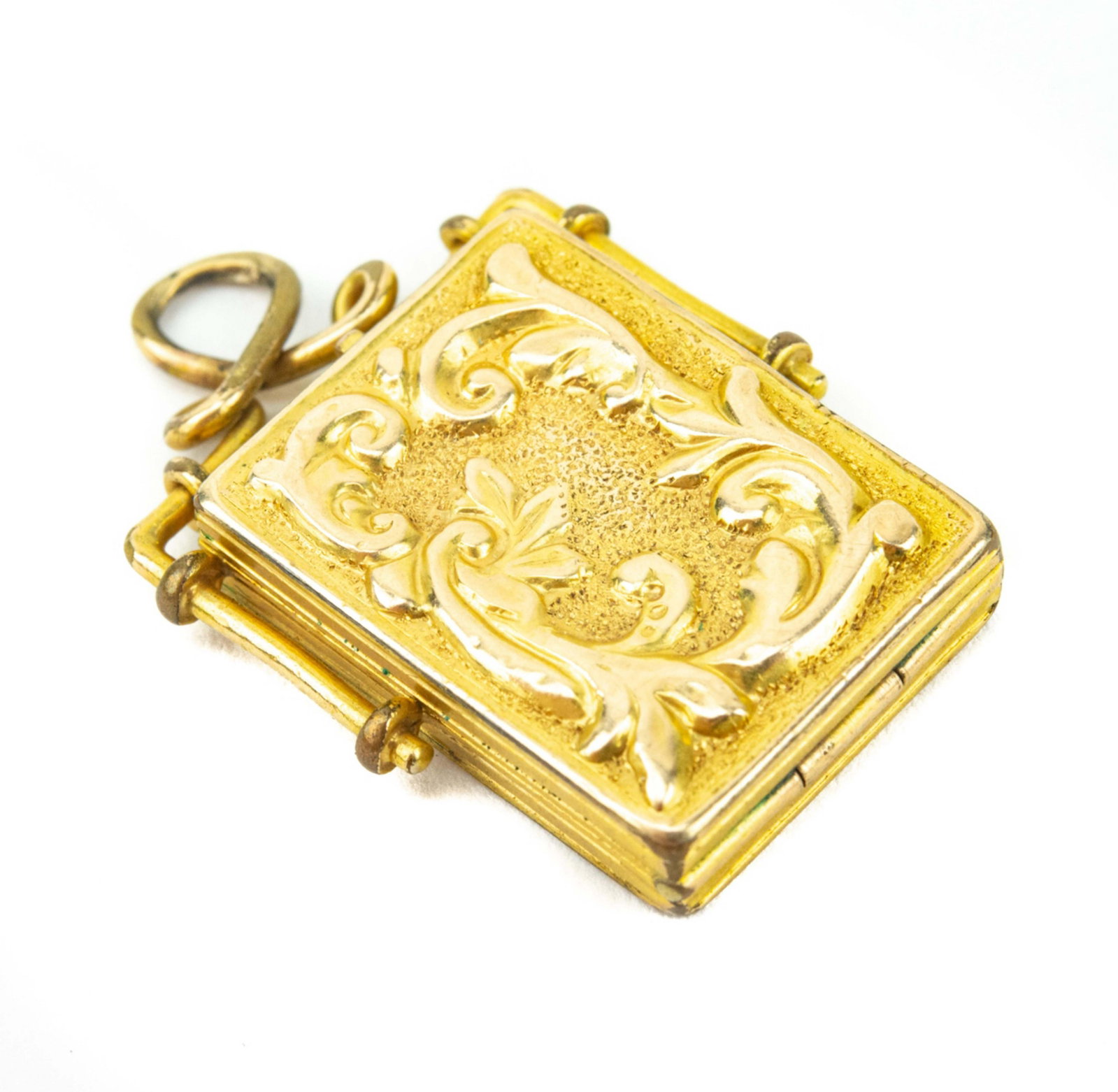 Antique 19th C Gold Front & Back Locket Pendant: Antique 19th C Gold Front & Back Locket Necklace Pendant. Front and back panels acid test as 10kt gold, frame is gold filled. Measures 1.25 inches in length.
