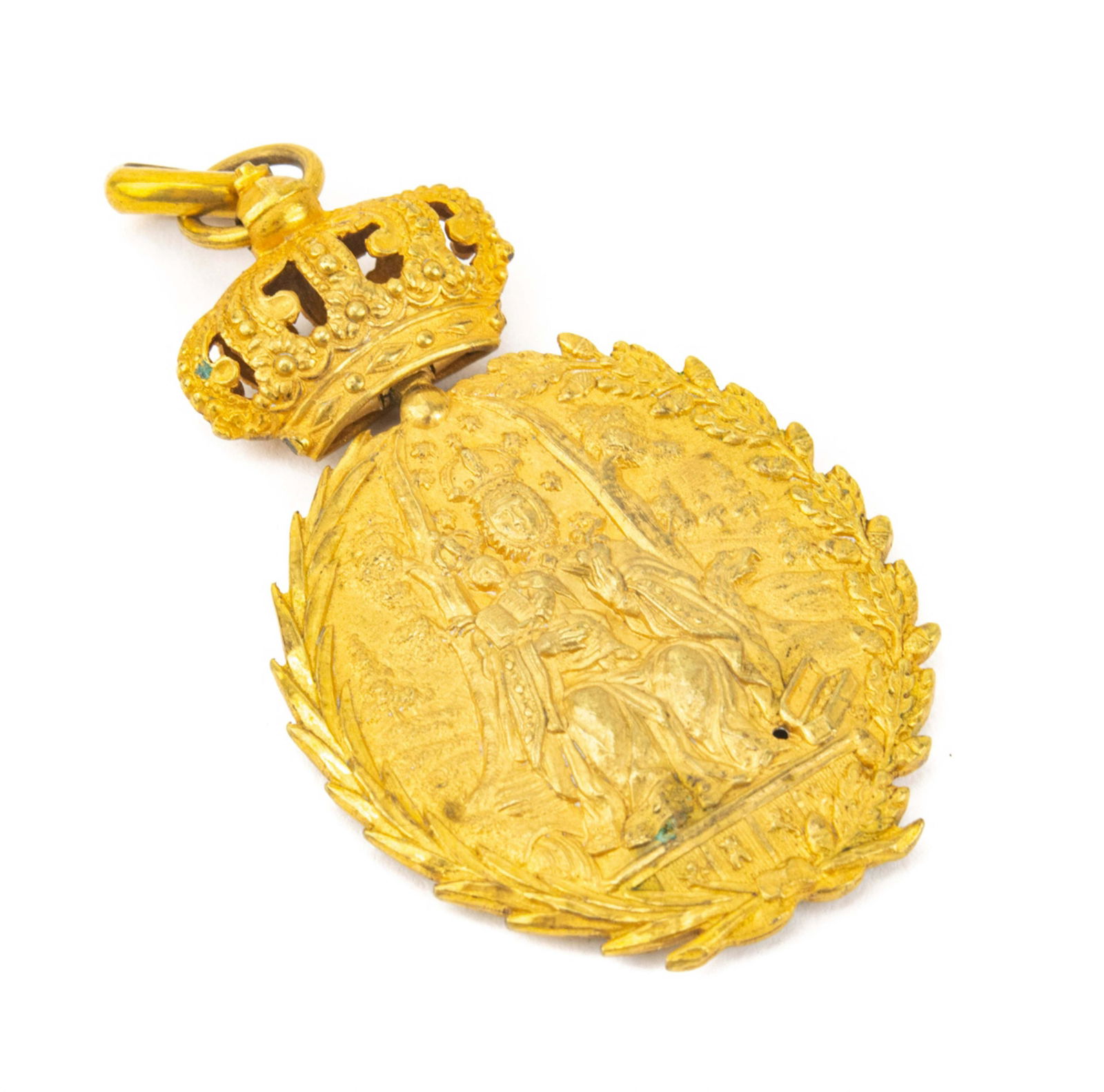 Antique 19th C Ormolu Necklace Pendant w Crown (1 of 6)