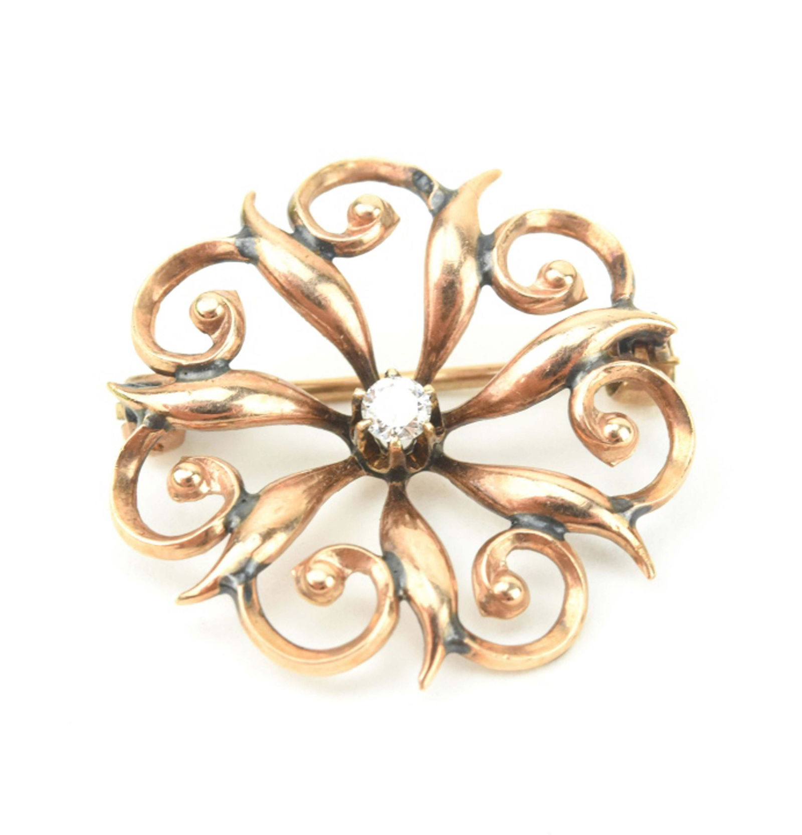 Antique 19th C 14kt Gold & Diamond Wreath Brooch (1 of 5)