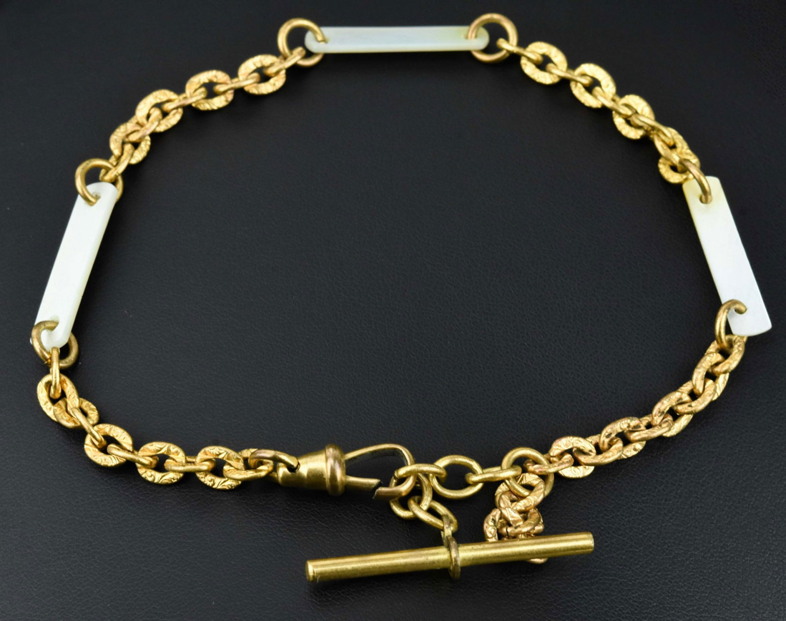 Antique 19th C Mother of Pearl Watch Chain w Clip (1 of 7)