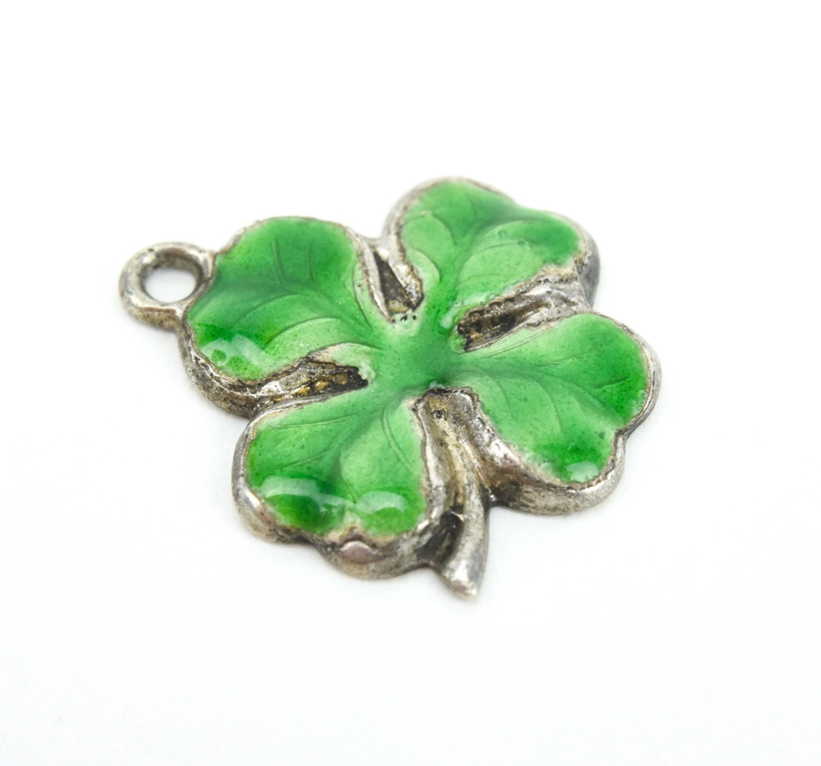 Antique Sterling & Enamel Four Leaf Clover Pendant (1 of 4)