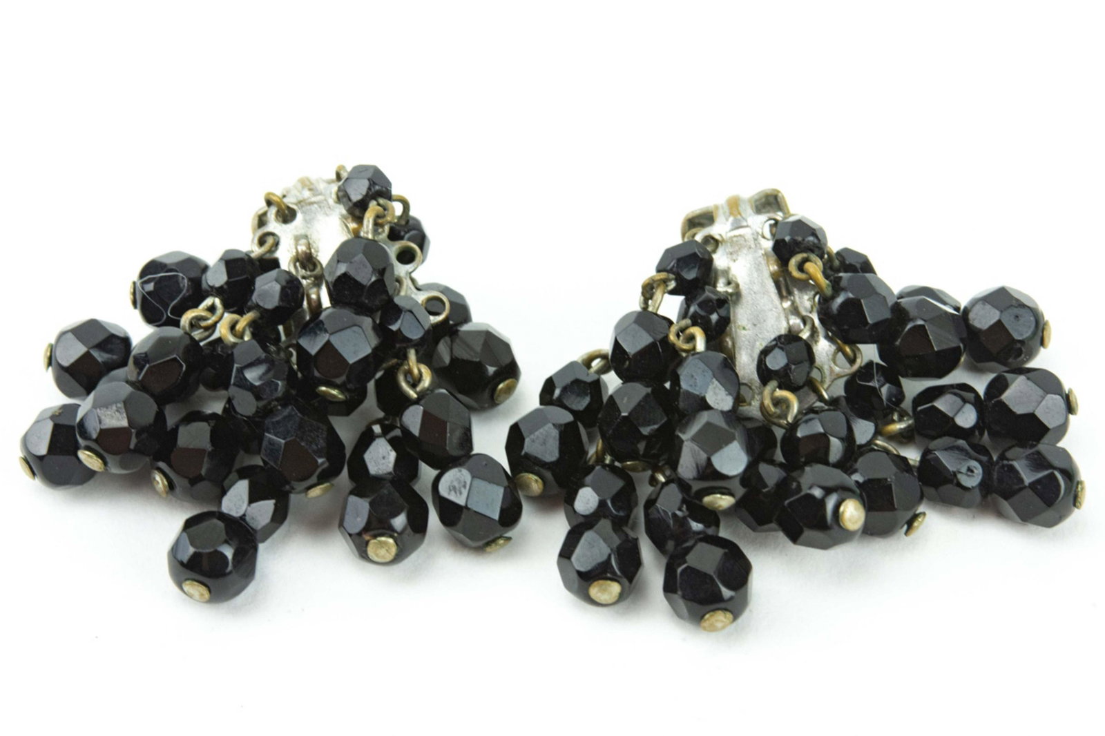 Pair Antique Art Deco Faceted French Jet Earrings: Pair Antique Art Deco Faceted French Jet Earrings. Clip ons. Each measures 1.5 inches in length.
