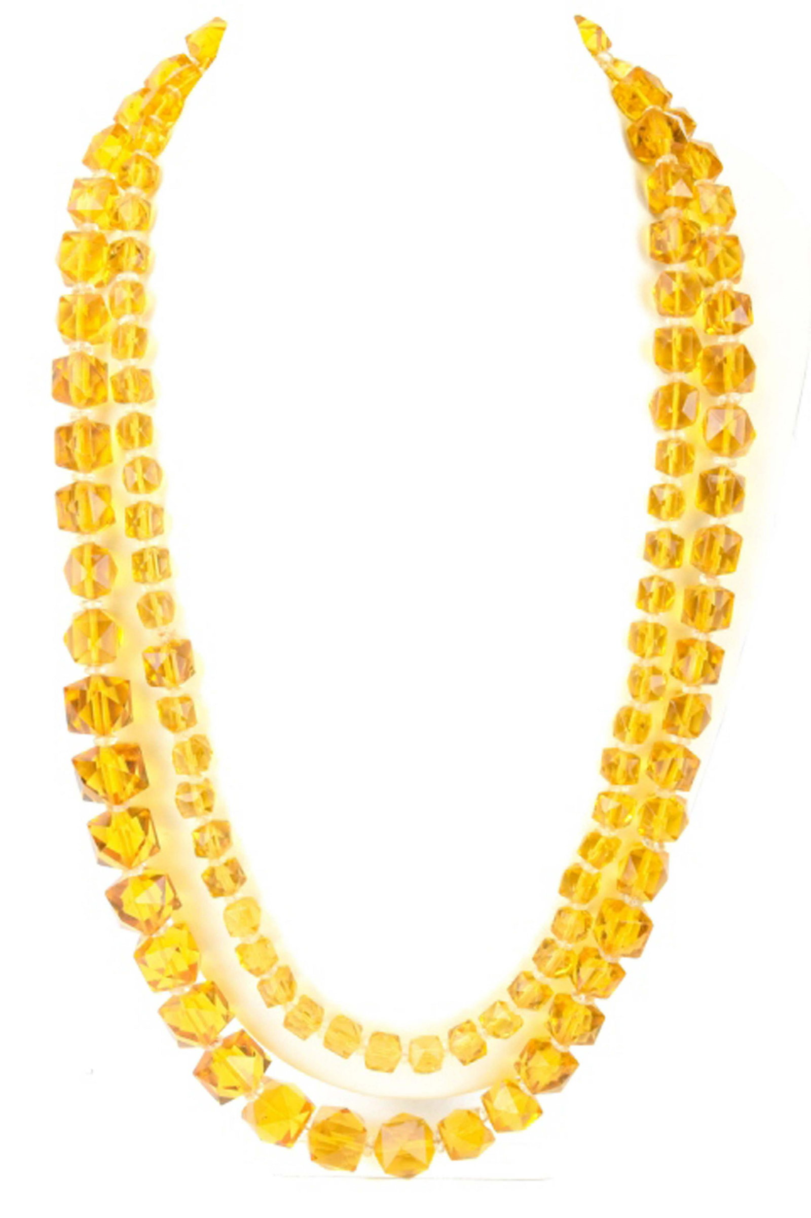 Antique Rock Crystal & Citrine Glass Necklace: Art Deco Flapper Era Antique Rock Crystal & Citrine Glass Necklace Strand. With faceted citrine crystal beads and rock crystal spacers. Measures 54 inches in length.