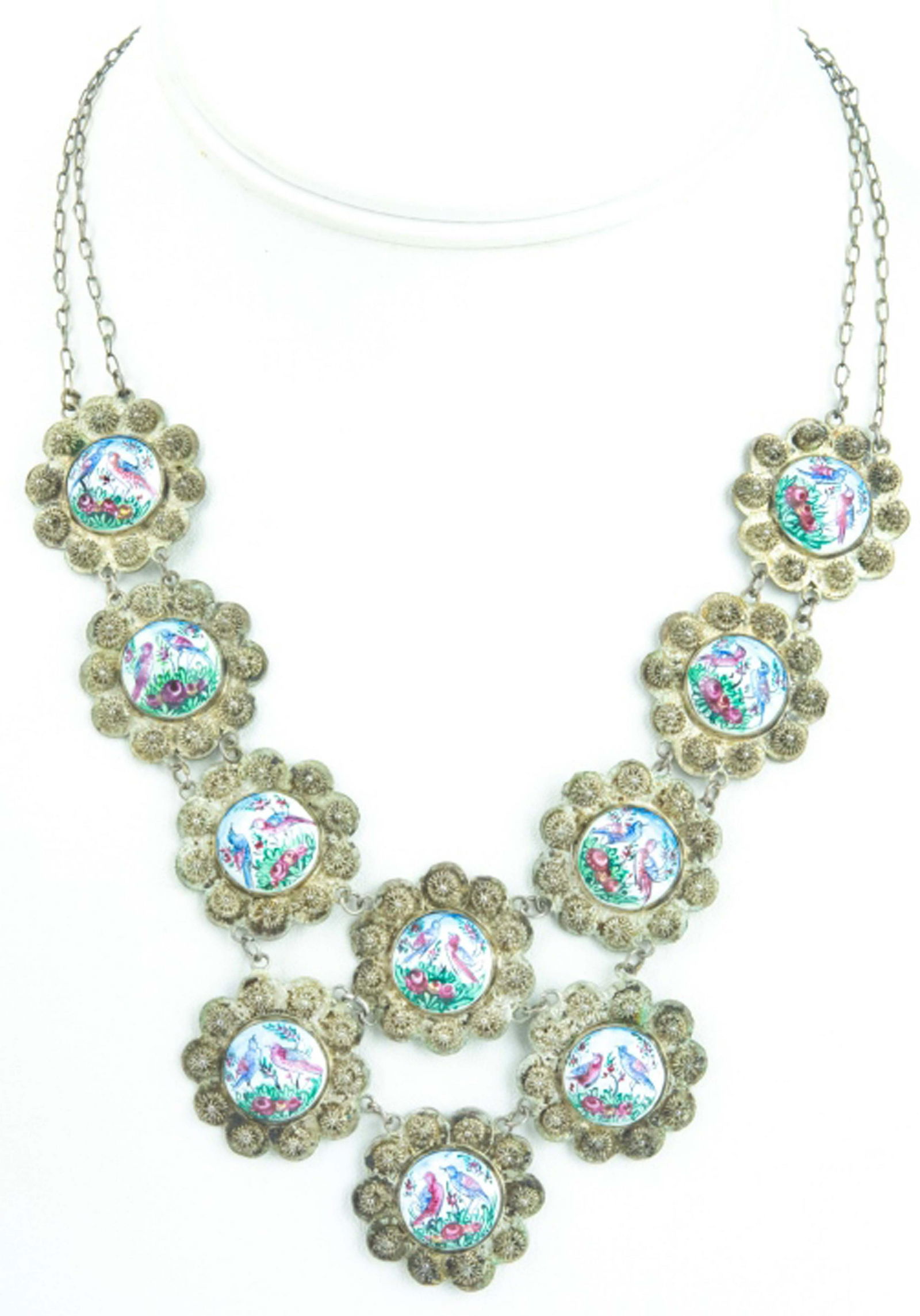 Antique Persian Hand Painted Enamel Necklace: Antique Persian Hand Painted Enamel Necklace. Measures 18 inches in length.