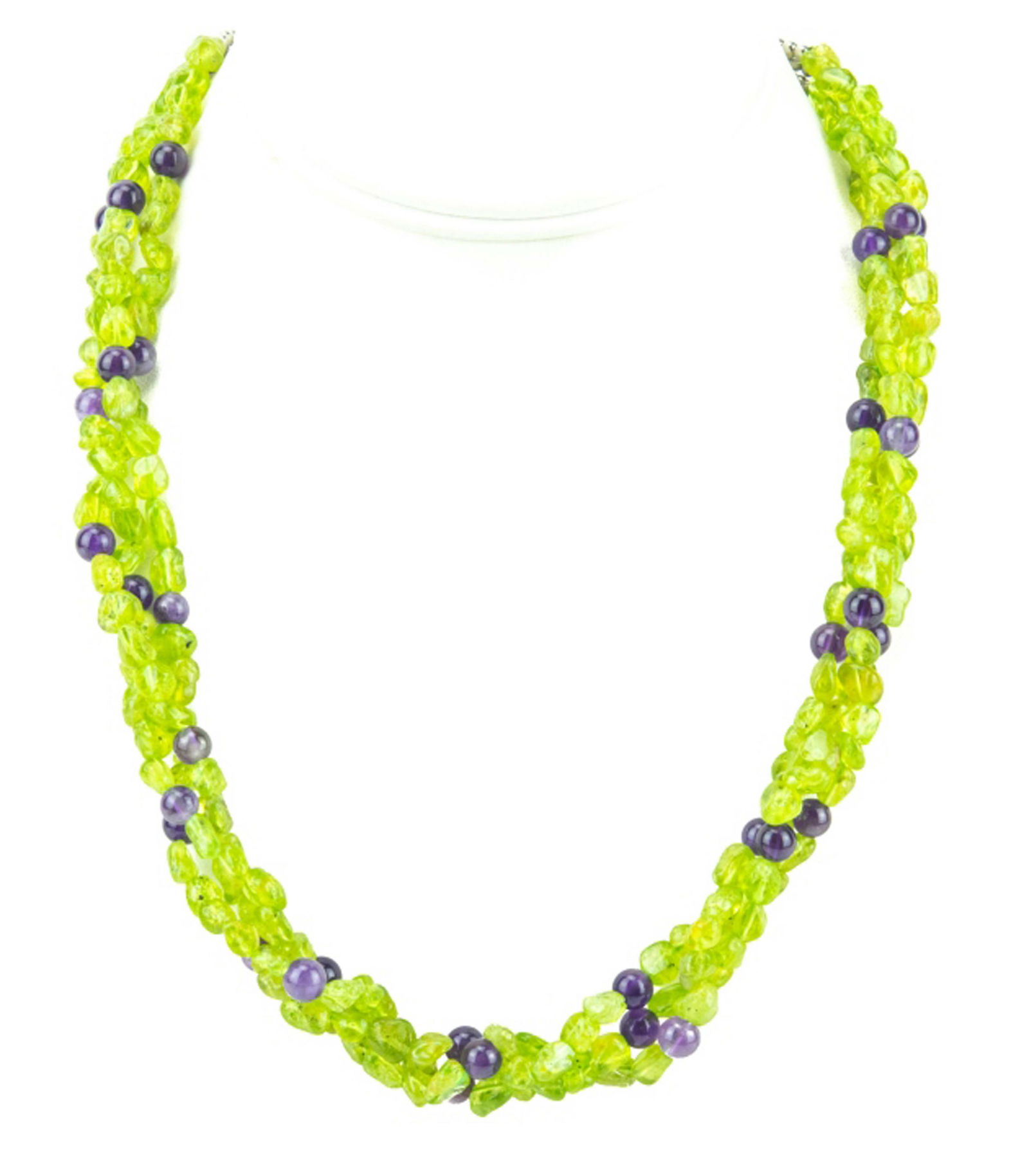 Triple Strand Peridot & Amethyst Bead Necklace (1 of 7)