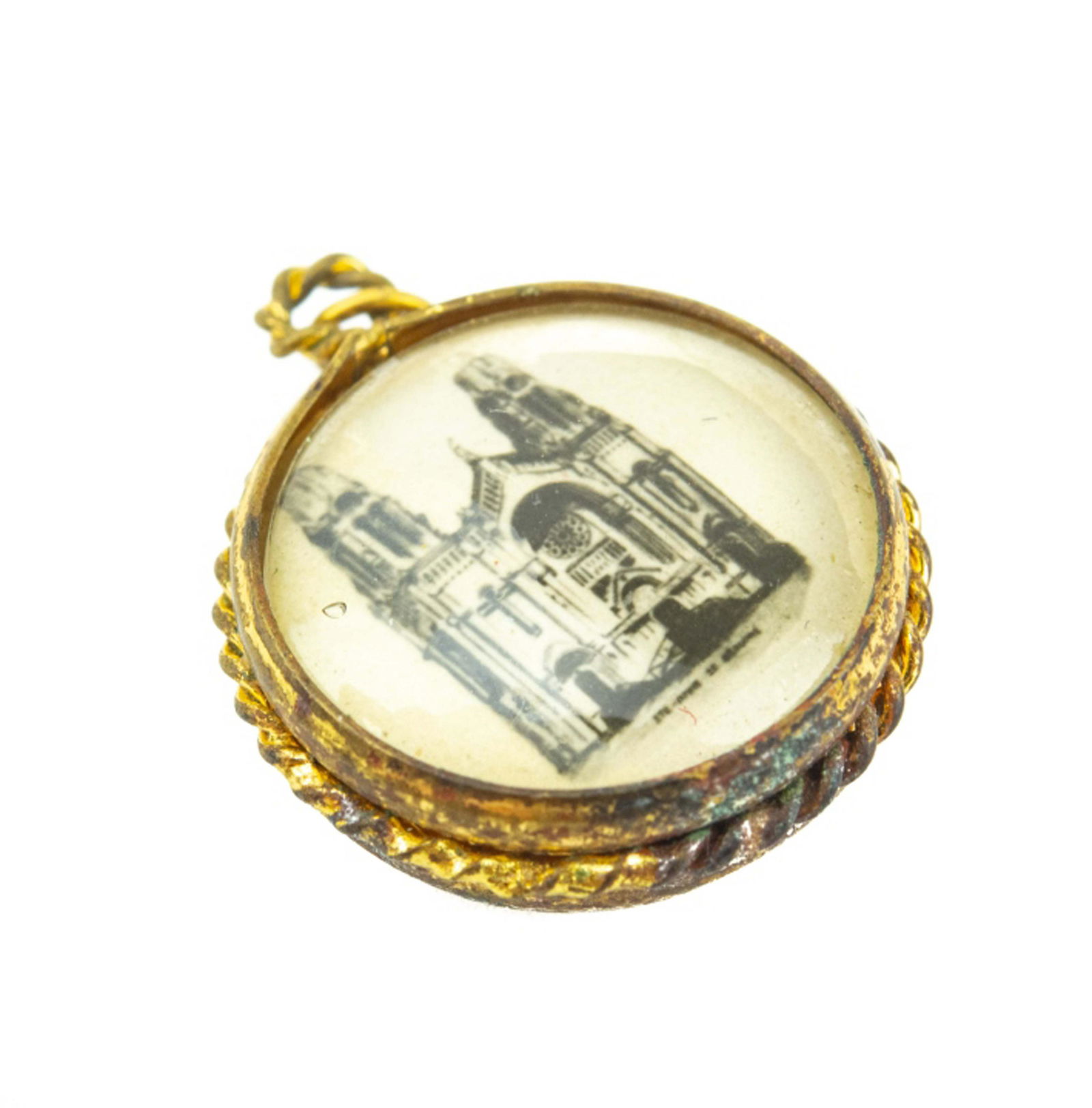 Antique Gold Filled & Convex Glass Religious Charm (1 of 5)