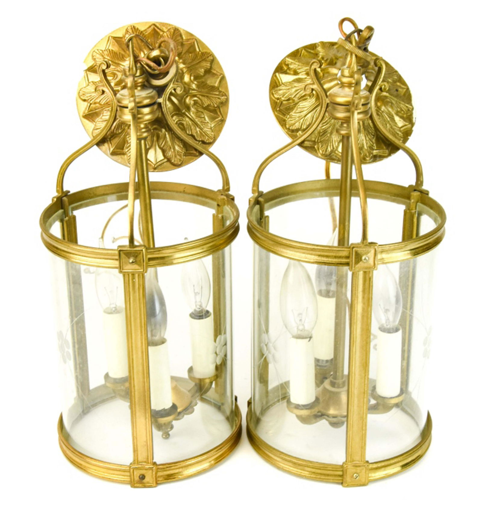 Pair Brass & Cut Glass Pendant Lanterns (1 of 9)