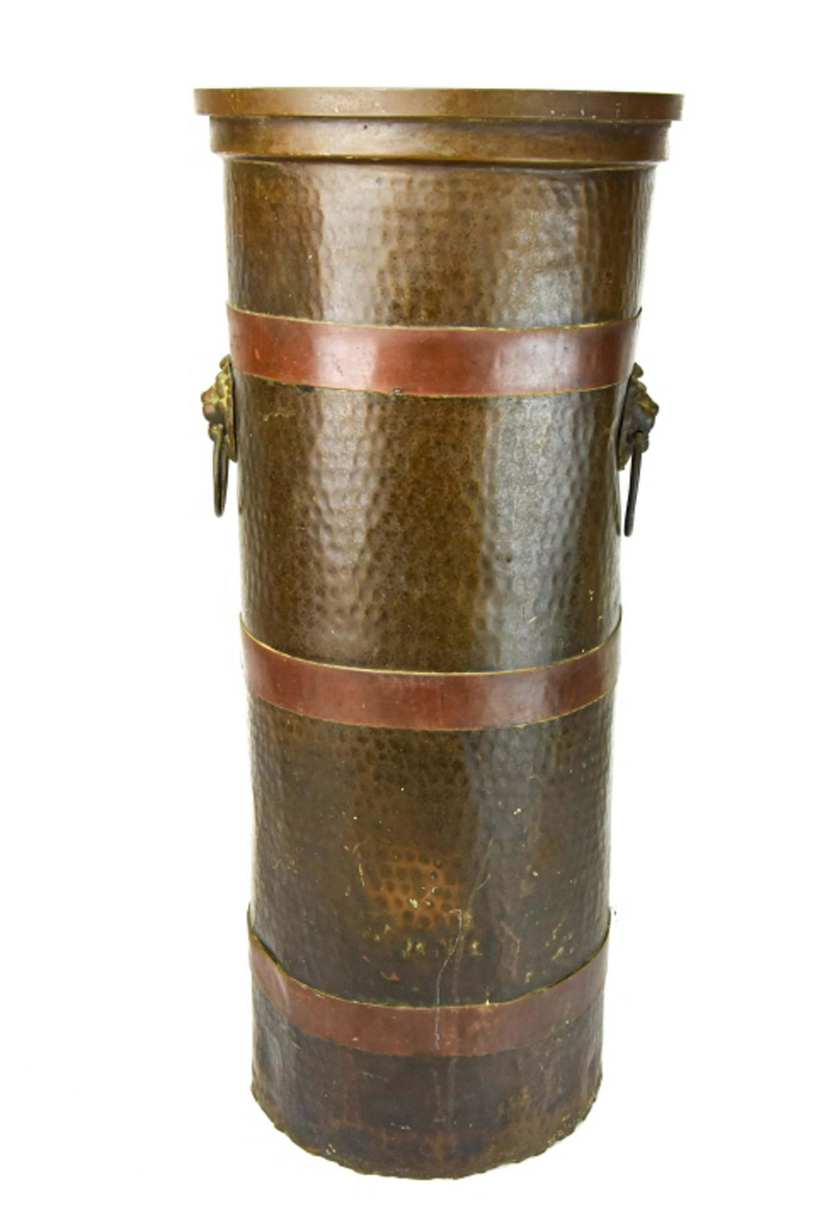 Antique Hammered Brass Umbrella Stand w Lion Head (1 of 9)