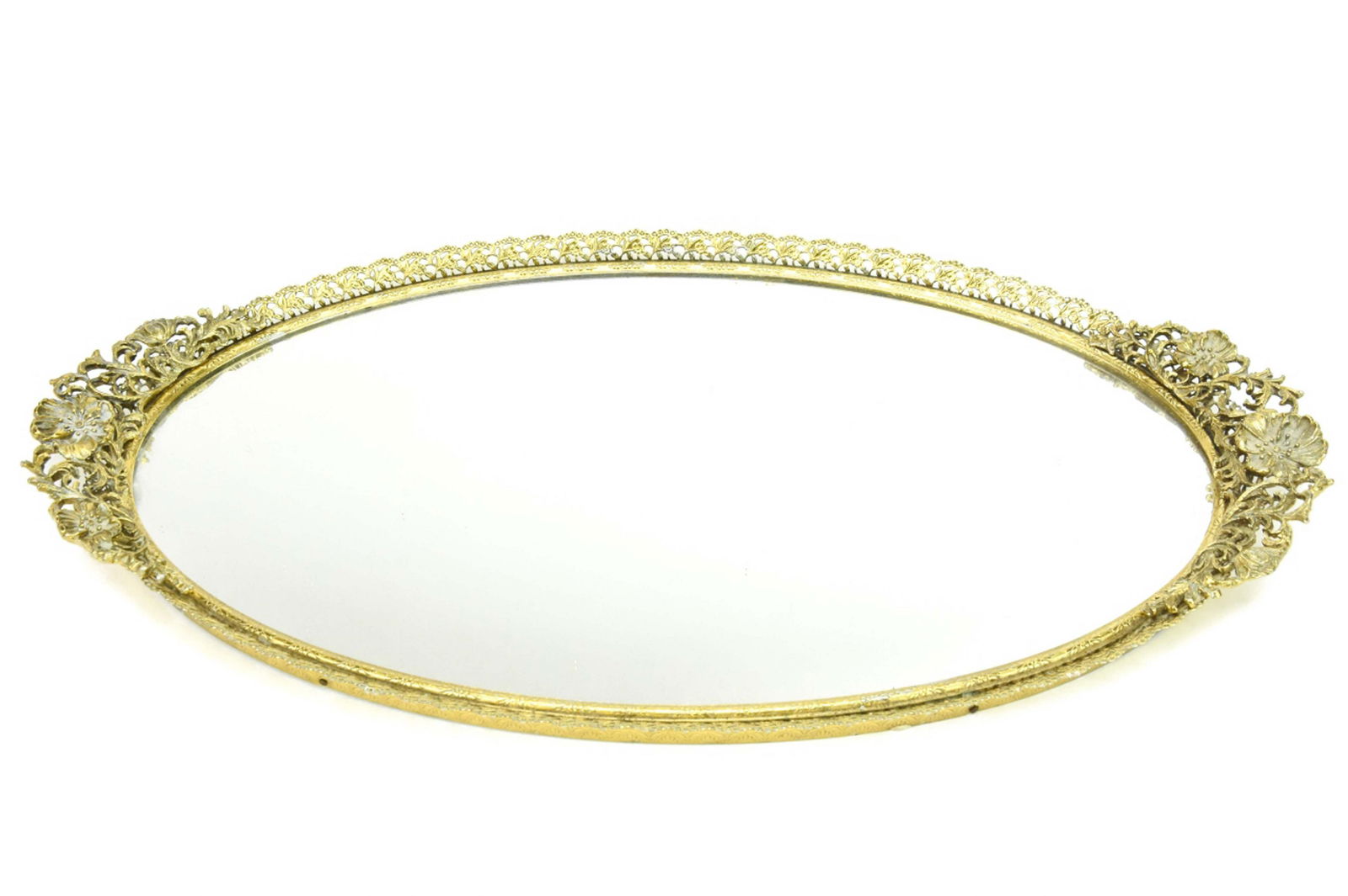 Vintage Reticulated Brass, Glass, Velvet Plateau (1 of 6)