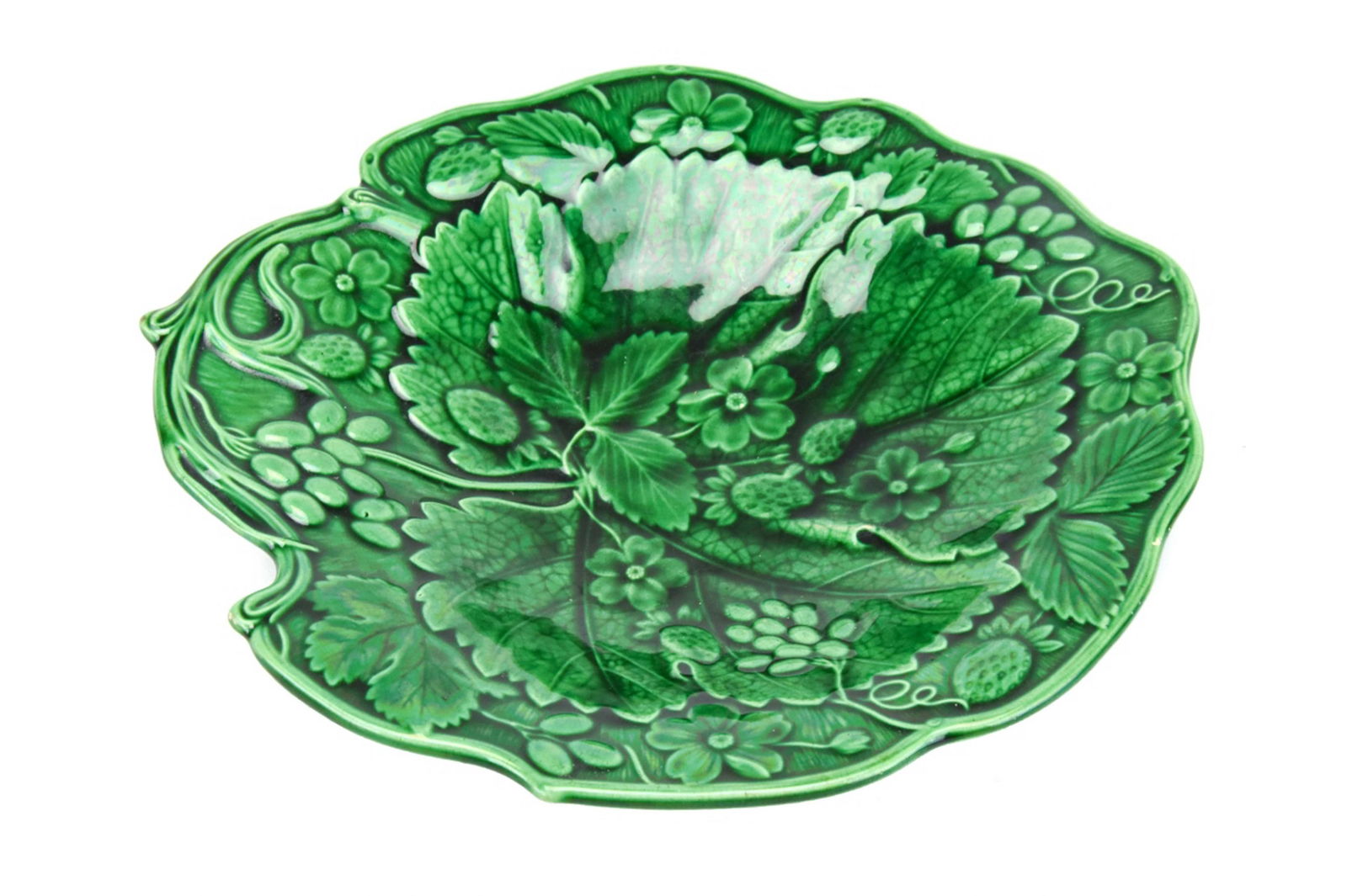 Antique Majolica Cabbage, Strawberry Pattern Plate (1 of 7)