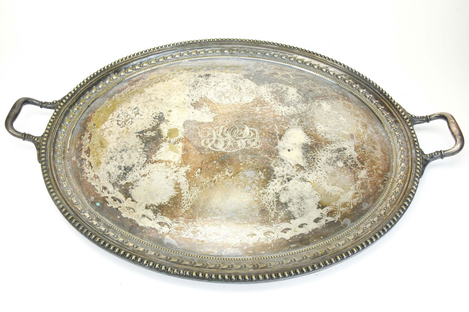 Antique Monogrammed Silverplate Serving Tray (1 of 6)