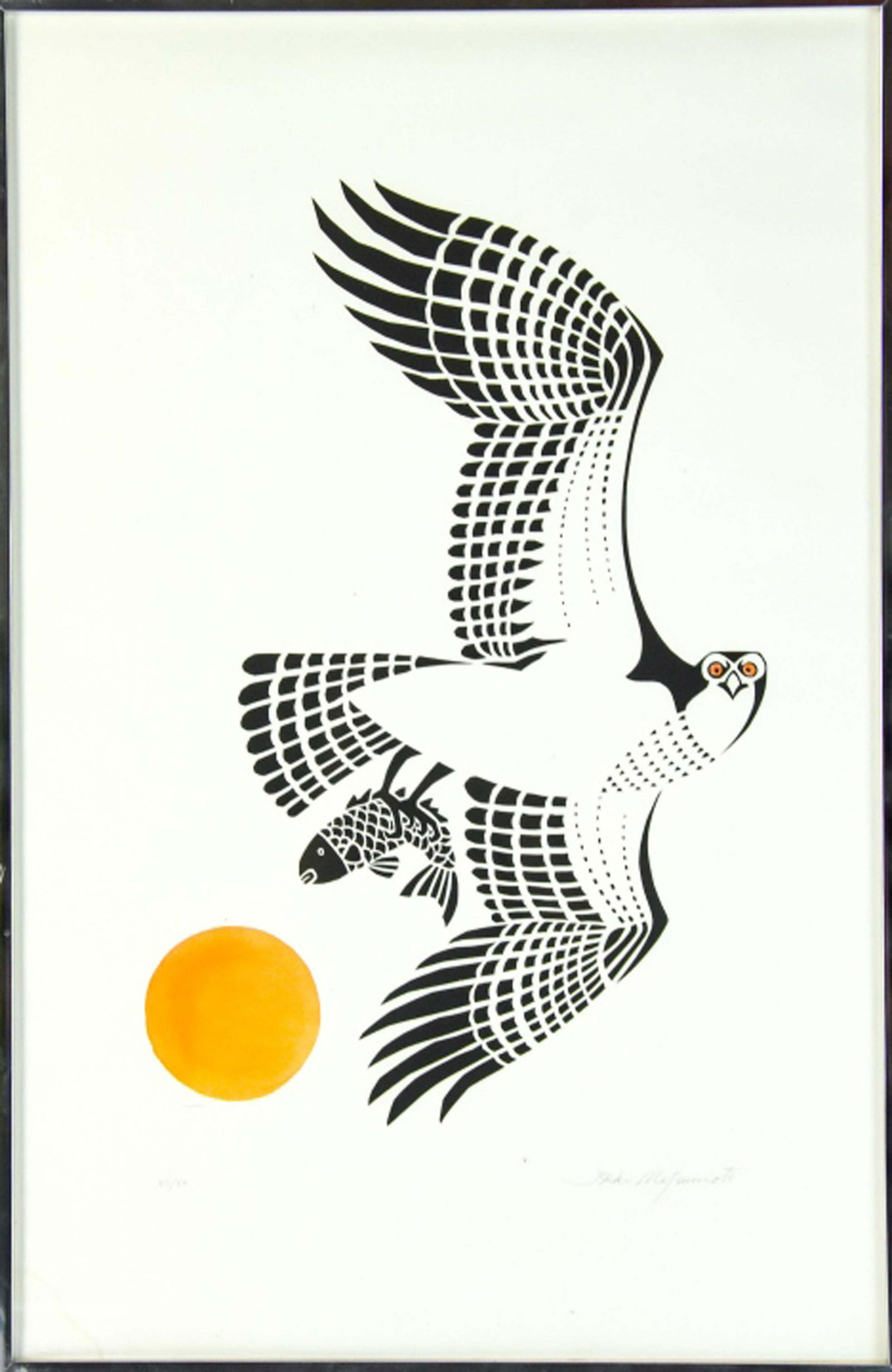 Ikki Matsumoto Silkscreen of Owl with Fish (1 of 9)