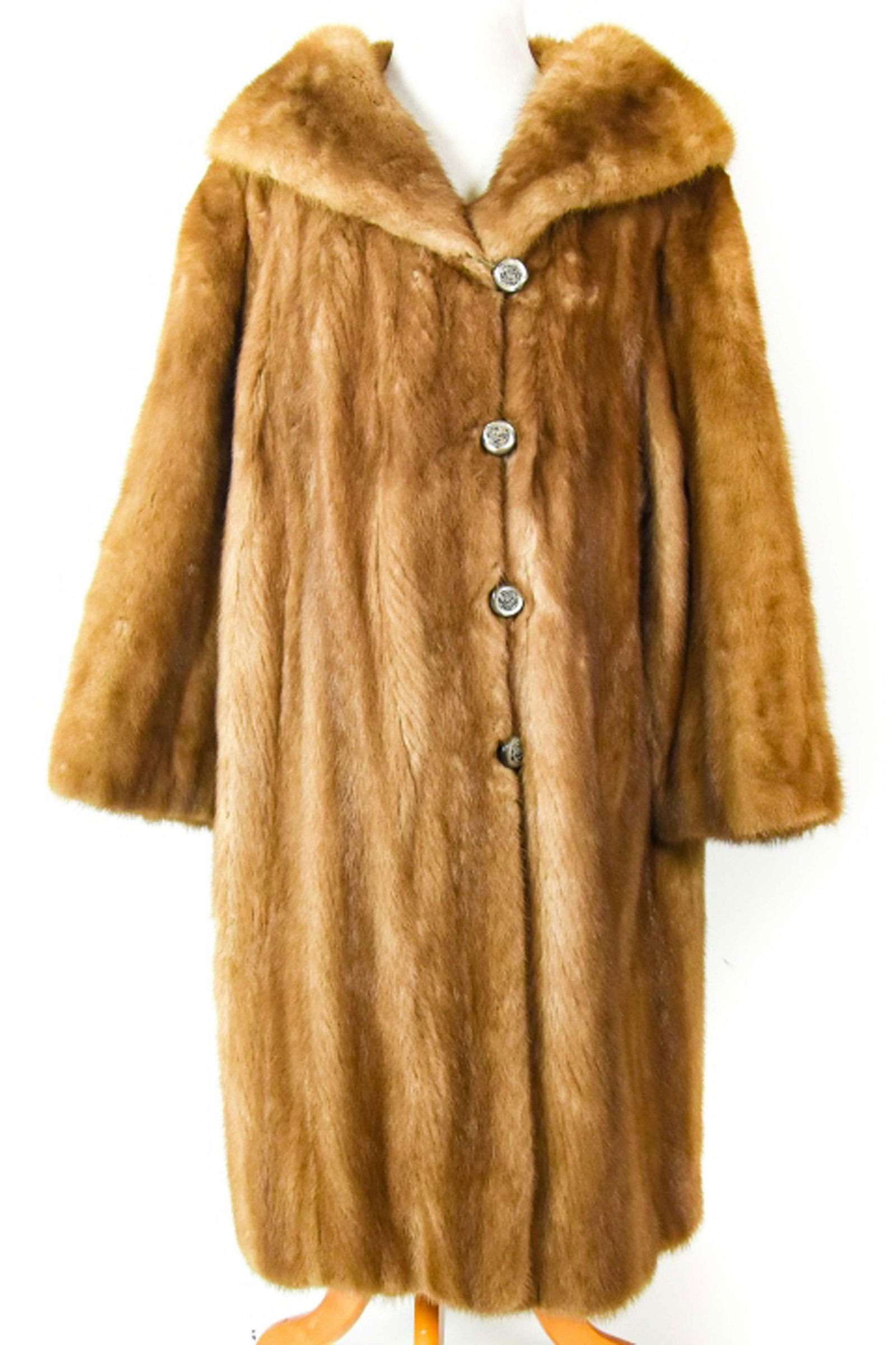 Women's Silk Lined Stroller Length Mink Coat: Women's Silk Lined Stroller Length Mink Coat. Measures 43 inches in length and 17 inches from shoulder to shoulder. Arms measure 24 inches.