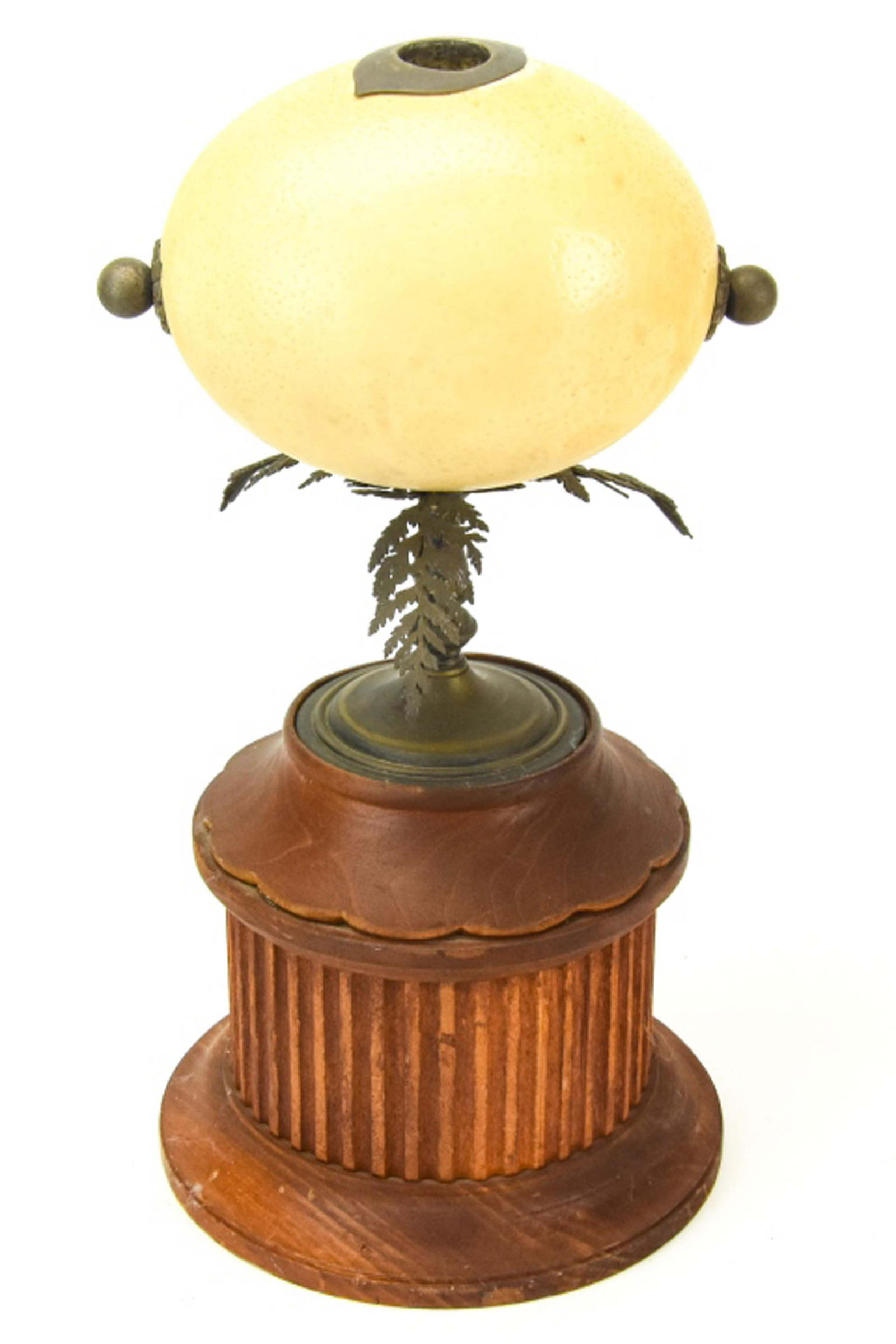 Mounted Ostrich Egg & Tole Palm Leaf Candle Stick (1 of 8)