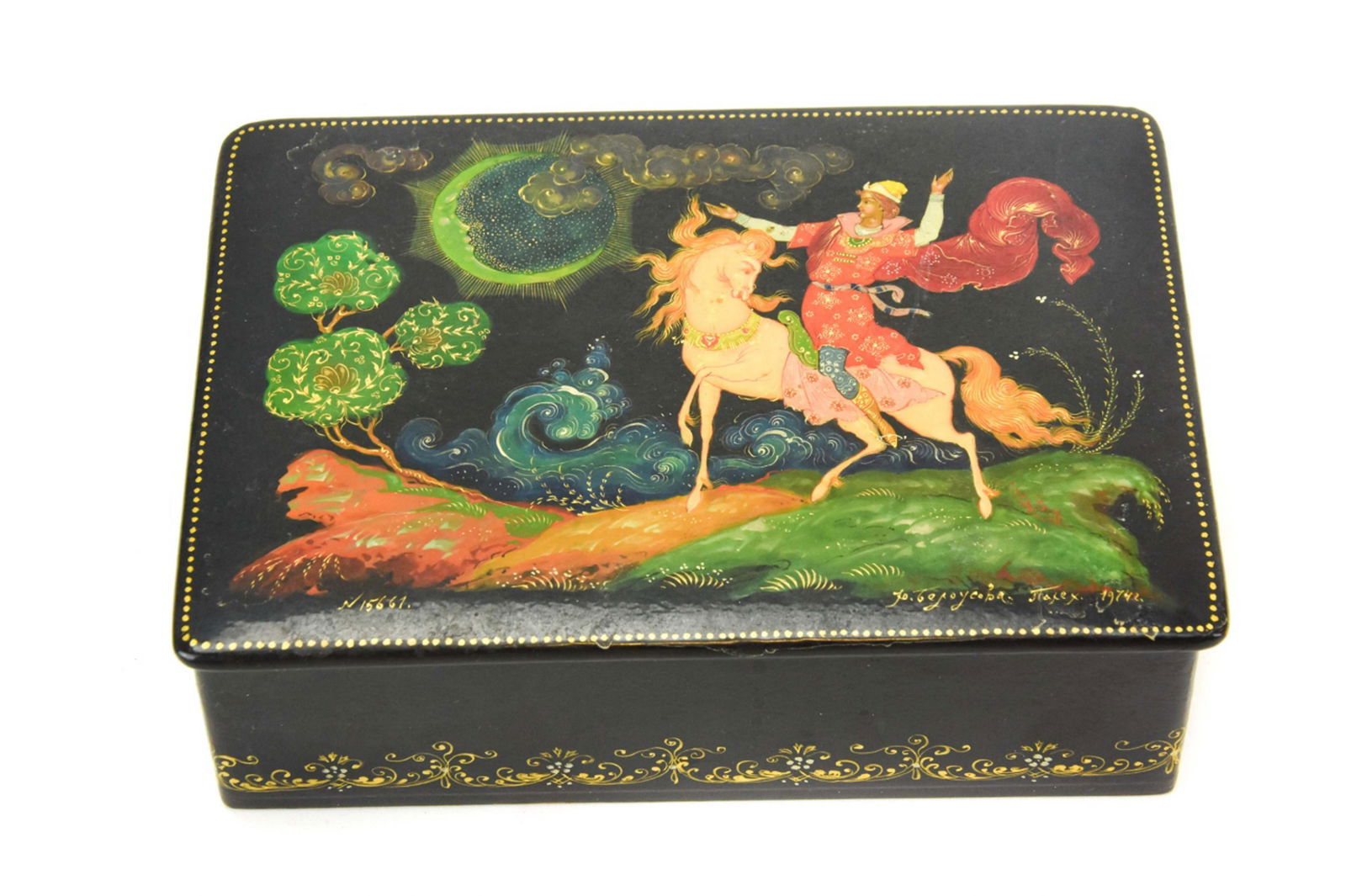 Palekh Russian Lacquer Box with Man on Horseback (1 of 8)