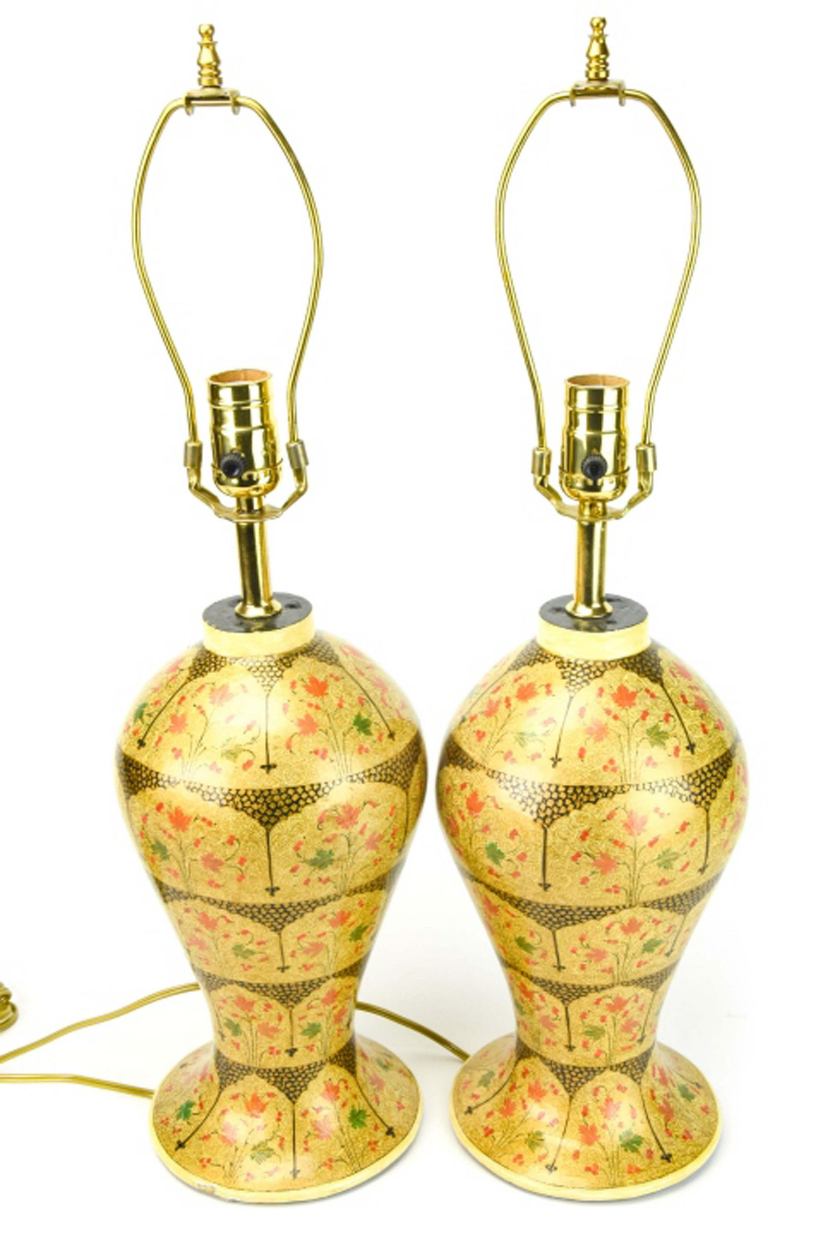 Pair Indian Kashmiri Papier Mache Table Lamps (1 of 8)