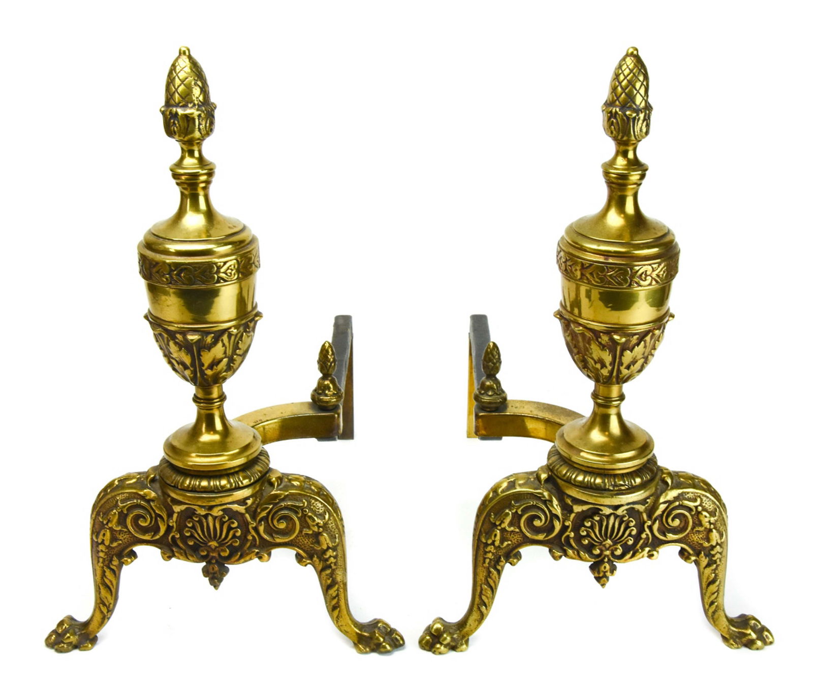 Pair Neoclassical Style Brass Tone Andirons (1 of 8)