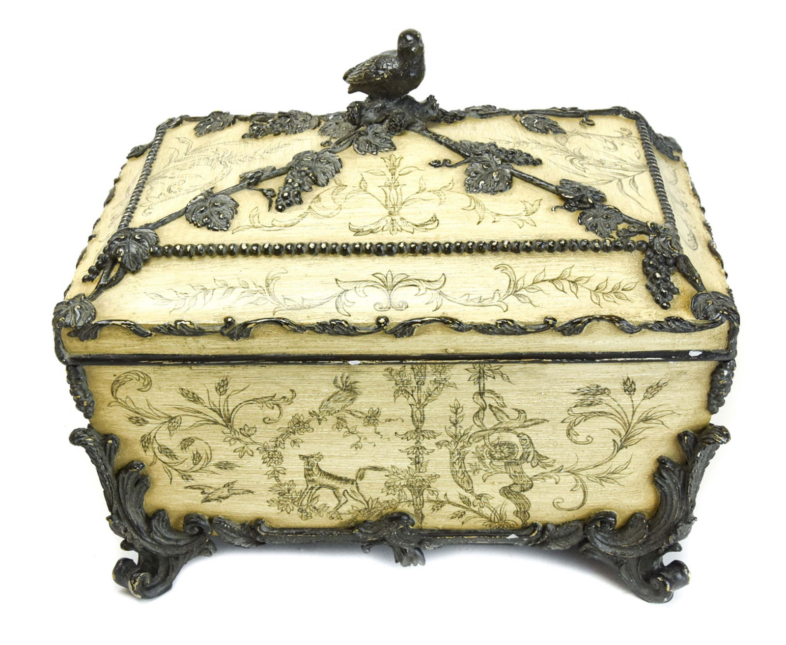 French Toile Style Table Box with Bird Finial (1 of 9)