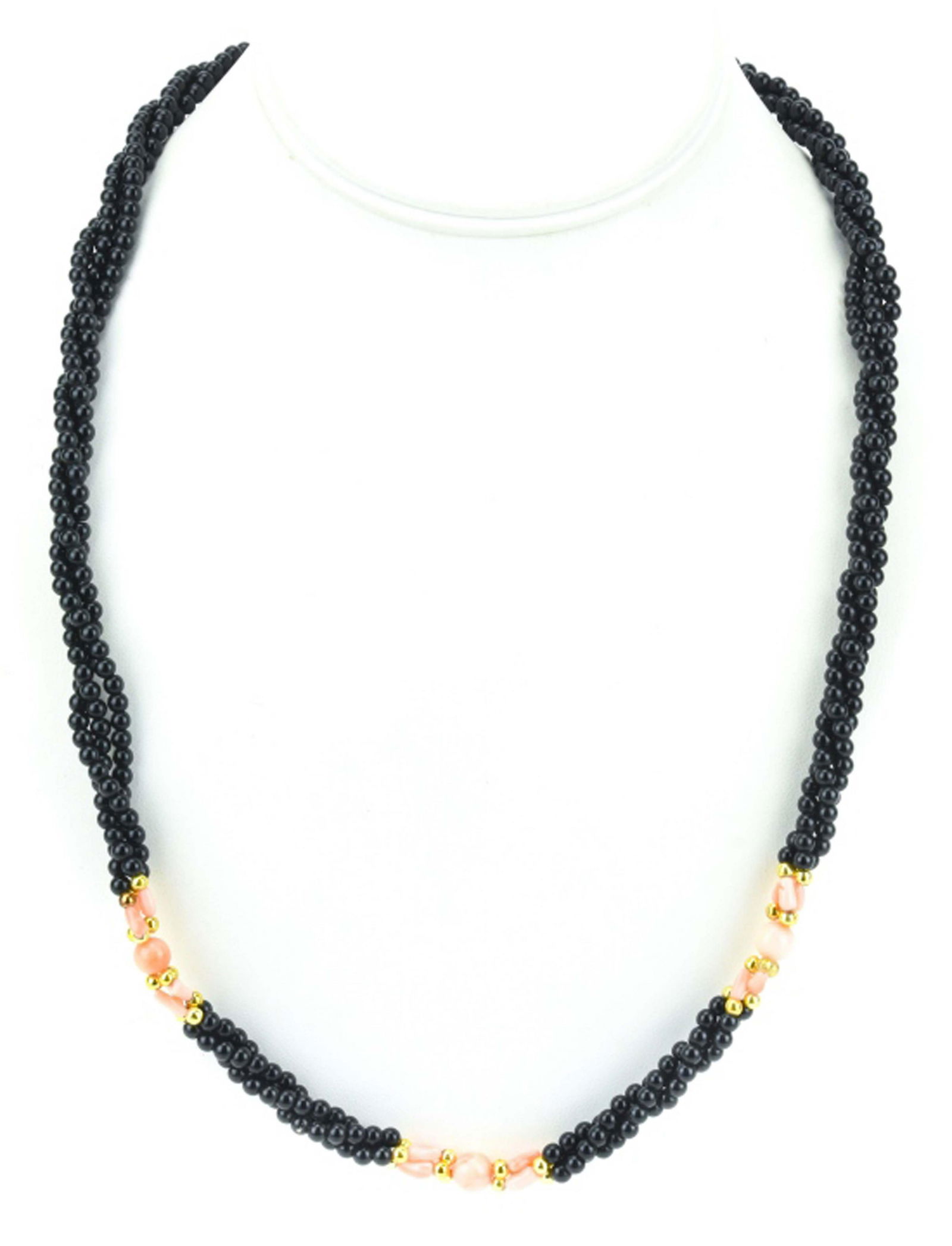 Vintage Black Onyx & Pink Coral Beaded Necklace (1 of 8)