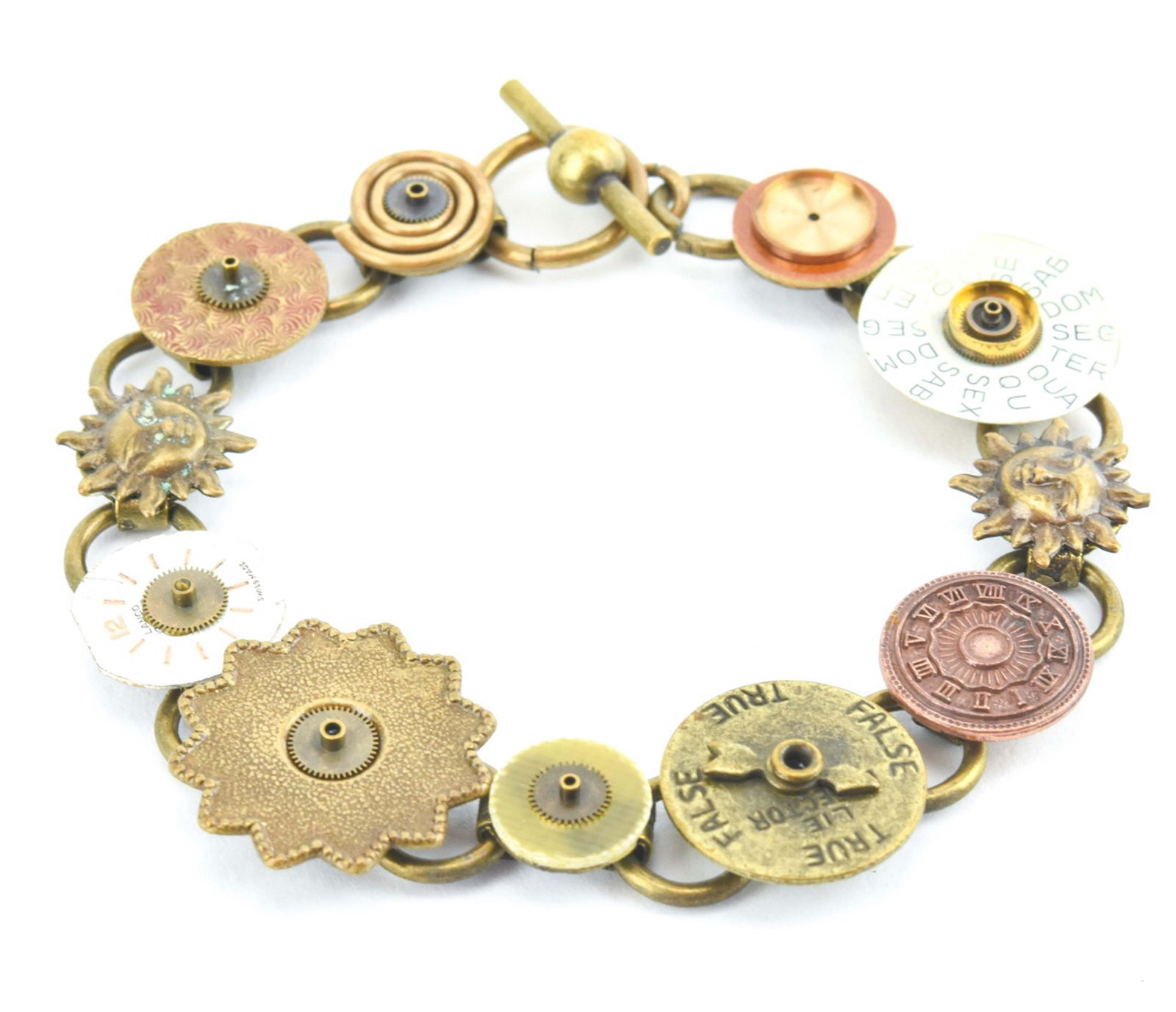 Unique Artisan Bracelet w Watch Compass Buttons (1 of 9)