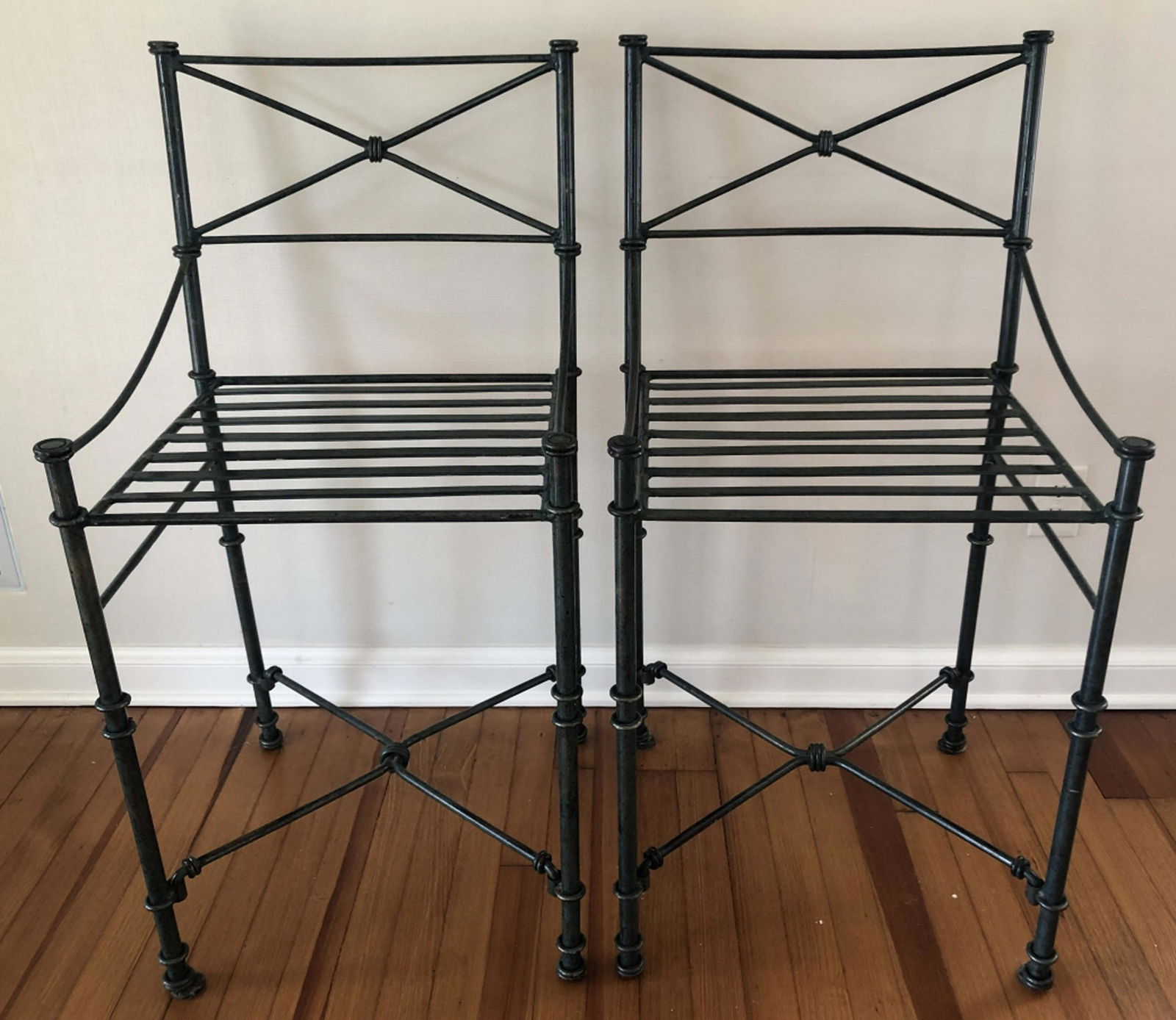 Pair Maison Jansen Style Wrought Iron Bar Stools (1 of 6)