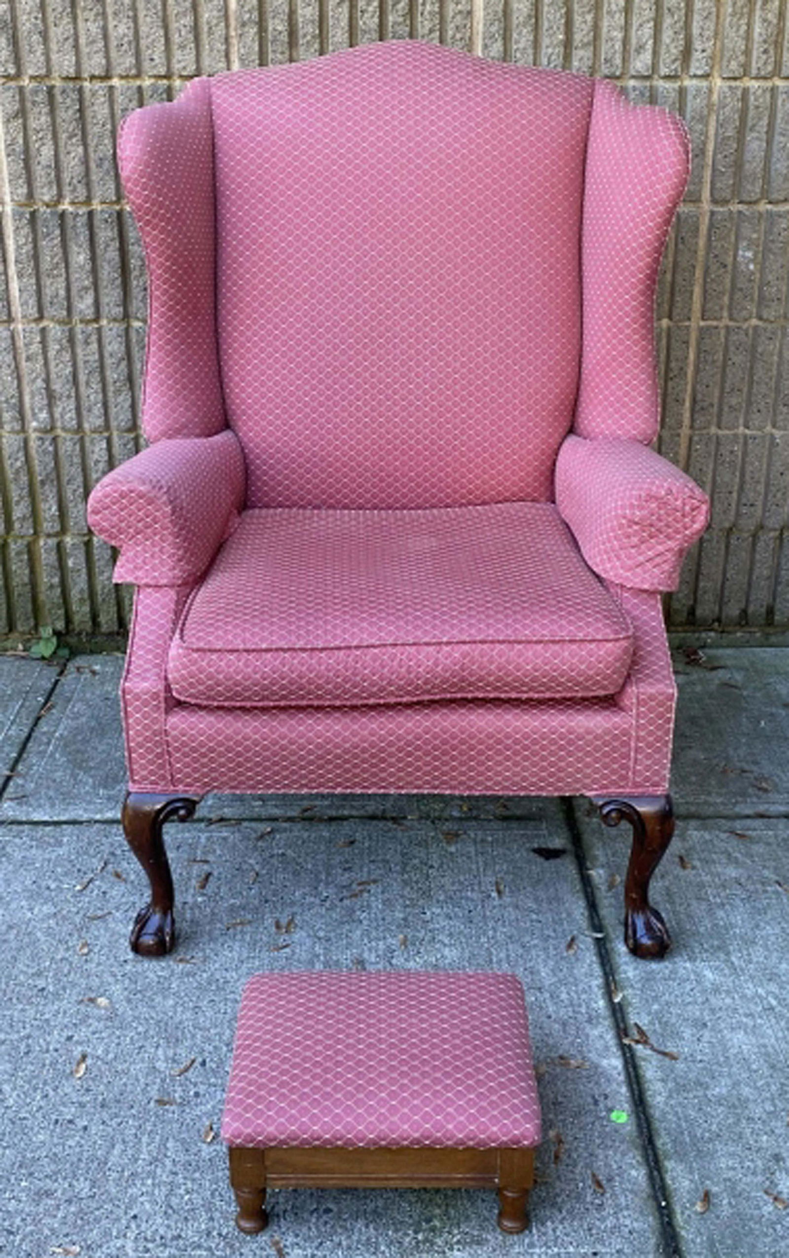 Chippendale Style Wingback Arm Chair & Foot Stool (1 of 8)