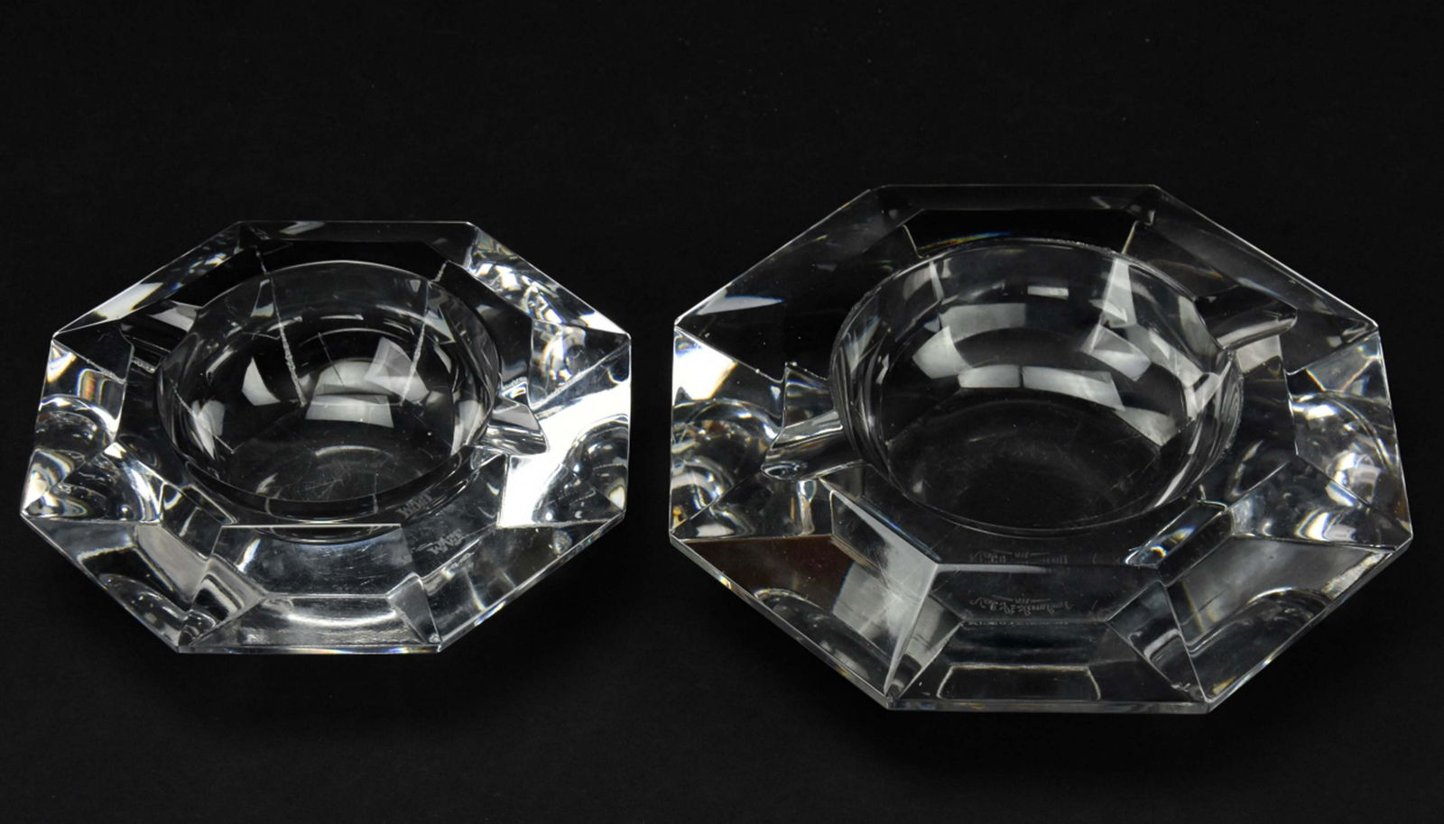 Pair Val Saint Lambert Crystal Art Deco Ash Trays (1 of 6)