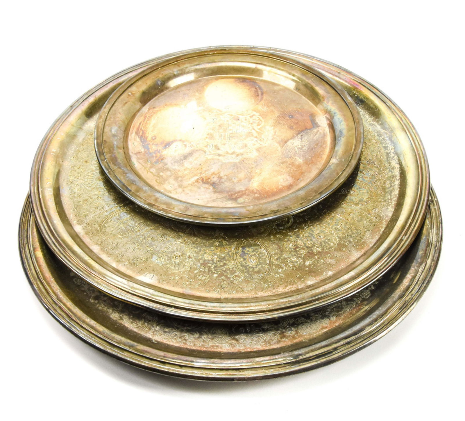 3 Antique Chased Silverplate Serving Trays (1 of 10)