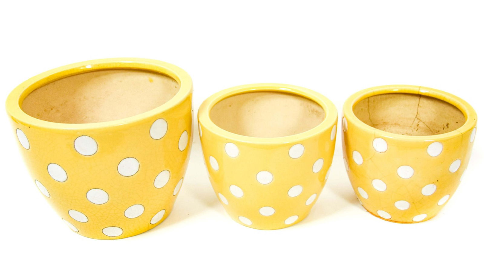 3 Vintage Graduated Ceramic Polka Dot Planters (1 of 8)