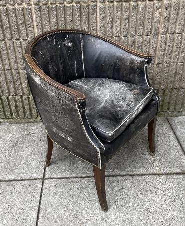 Art Deco Black Leather Club Chair w Nailhead Trim (1 of 5)