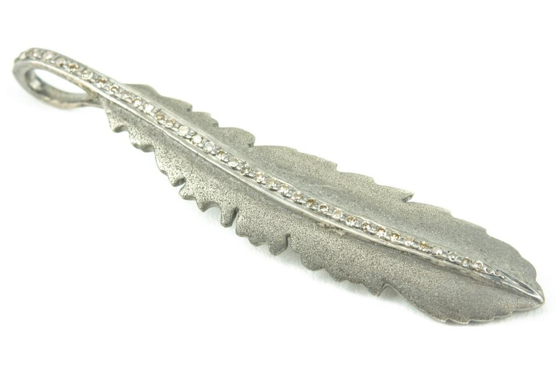 Diamond & Sterling Silver Feather Necklace Pendant (1 of 5)