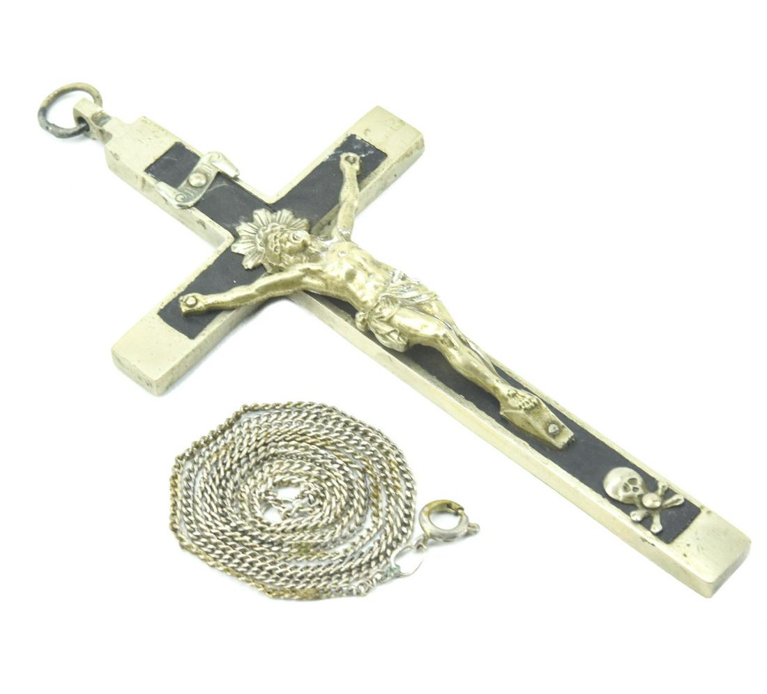 Antique European Crucifix Pendant w Skull & Bones (1 of 9)