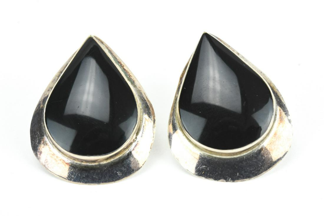 Pair Large Vintage Sterling & Black Onyx Earrings (1 of 6)