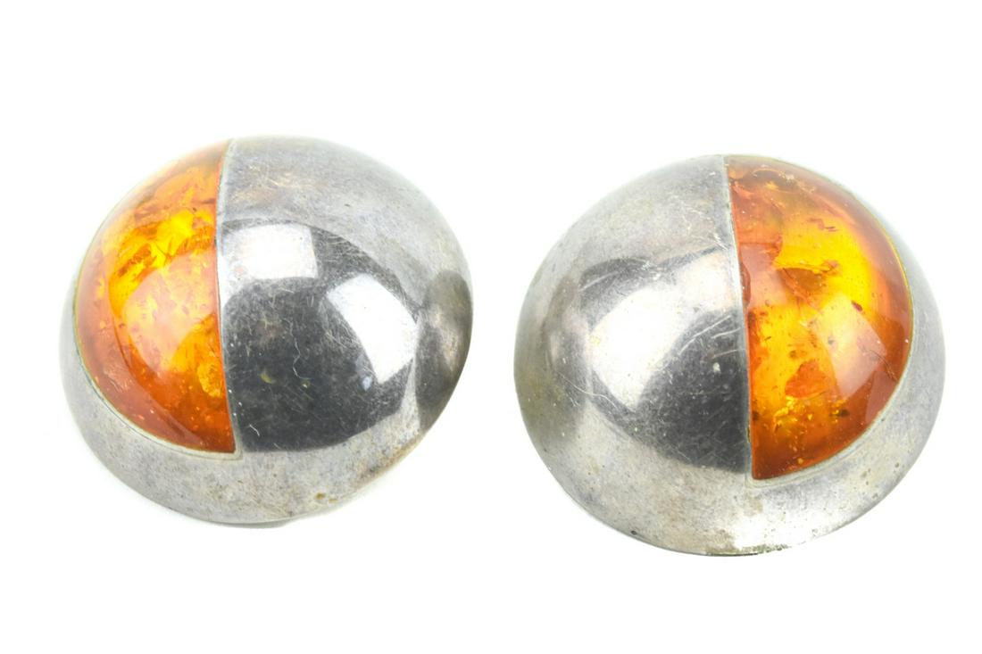 Large Amber & Sterling Silver Modernist Earrings (1 of 6)