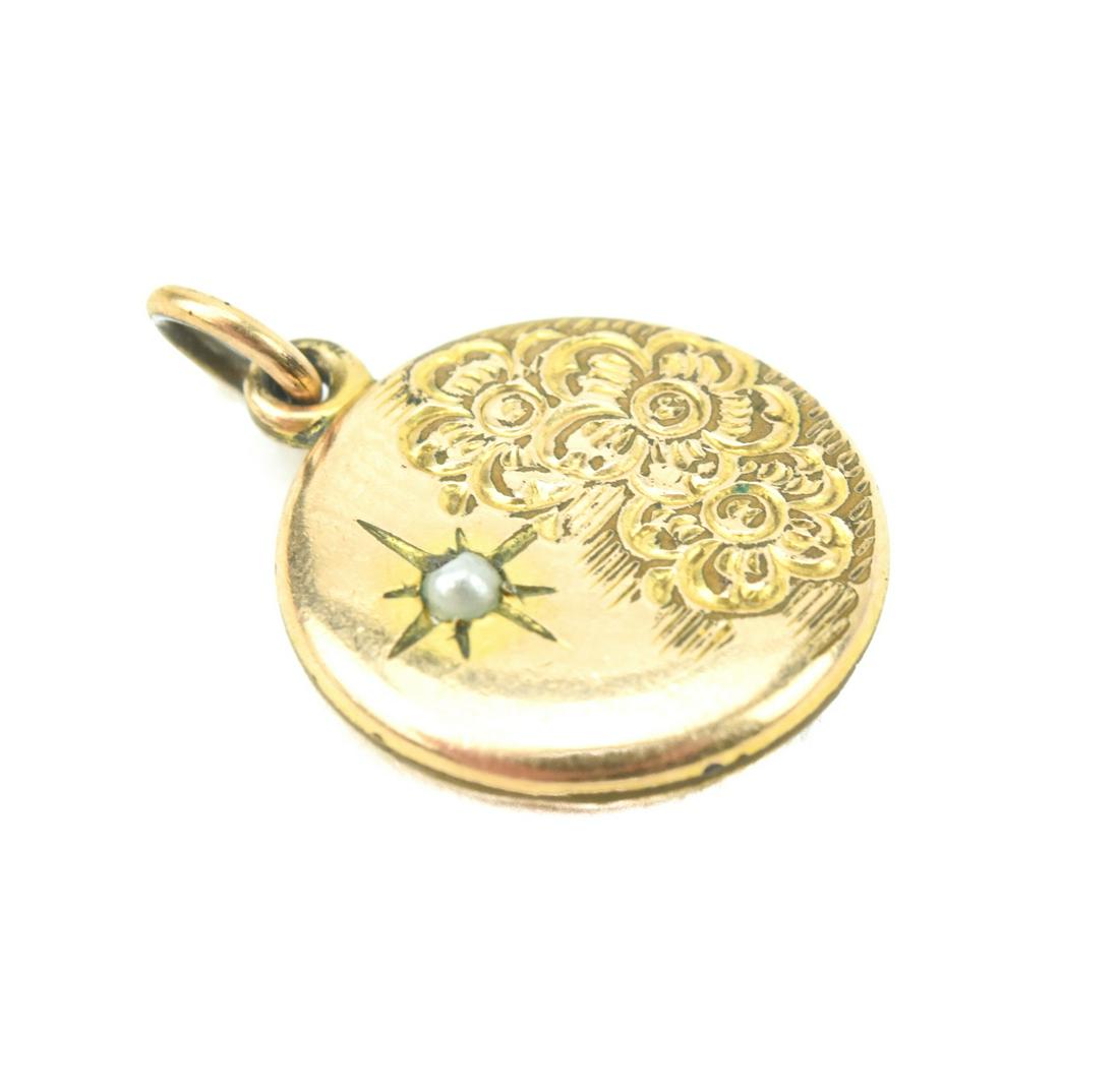 Antique 19th C Gold Filled Seed Pearl Pendant Fob: Antique 19th C Gold Filled Seed Pearl Pendant Fob. Measures nearly .75 of an inch in length with the bail.