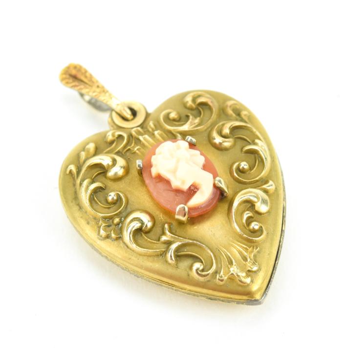 Antique Gold Filled Locket Pendant w Cameo (1 of 5)