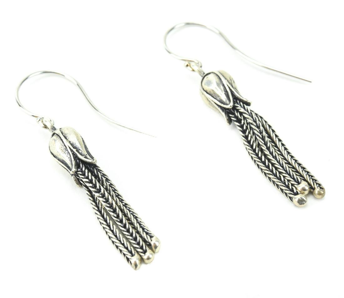 14kt White Gold Earrings w Antique Sterling Tassel (1 of 8)