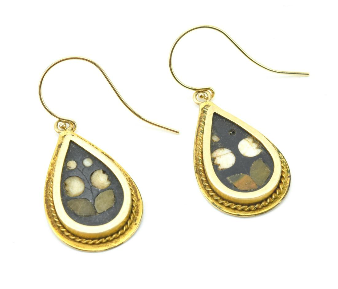 14kt Yellow Gold & 19th C Pietra Dura Earrings (1 of 5)