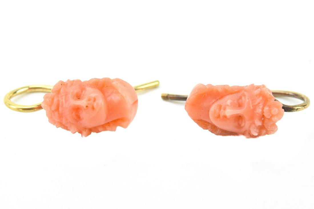 Pair of Antique 14kt Gold & Italian Coral Earrings (1 of 6)