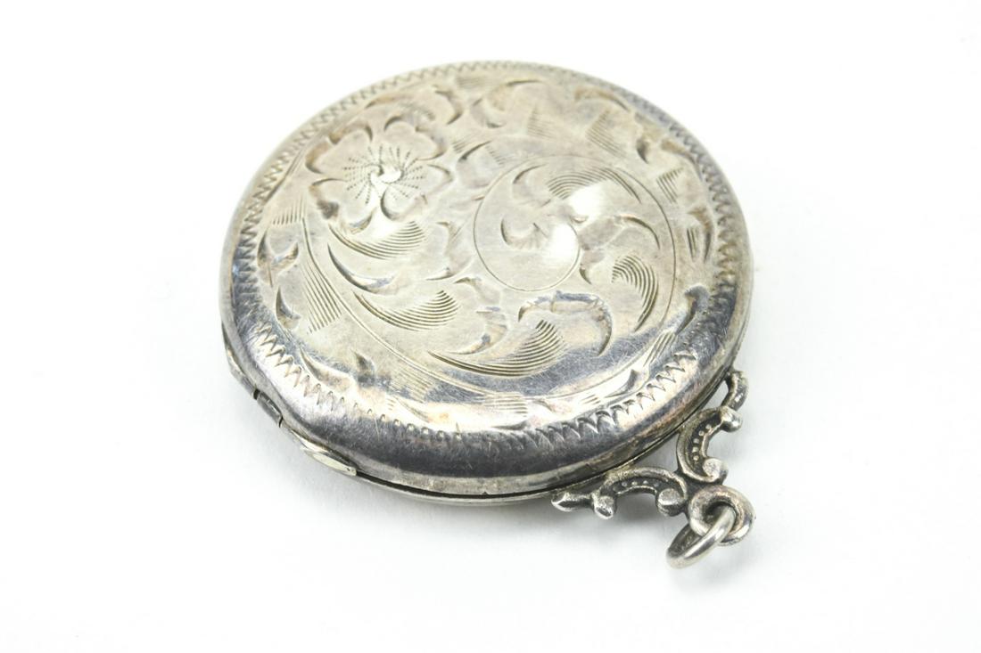Antique Sterling Silver Locket Pendant w Floral (1 of 7)