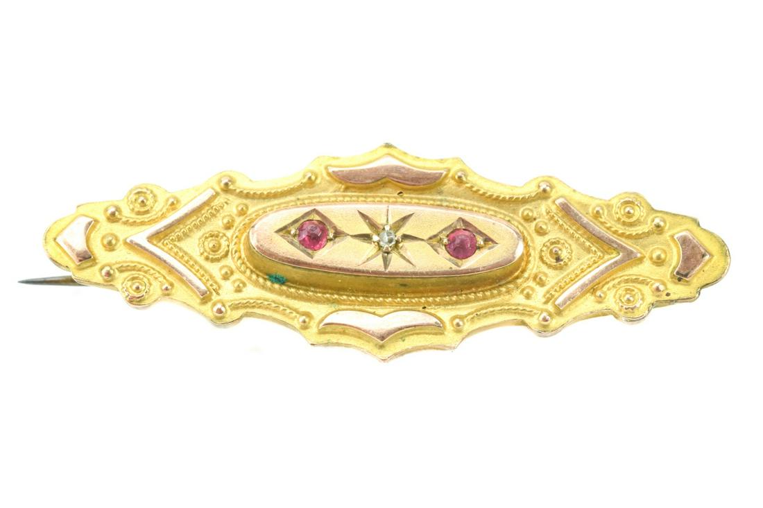 Antique 19th C Diamond & Garnet 9kt Gold Brooch (1 of 5)