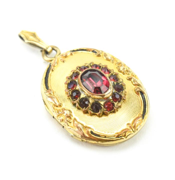 Antique Gold Filled Garnet Locket Necklace Pendant (1 of 6)